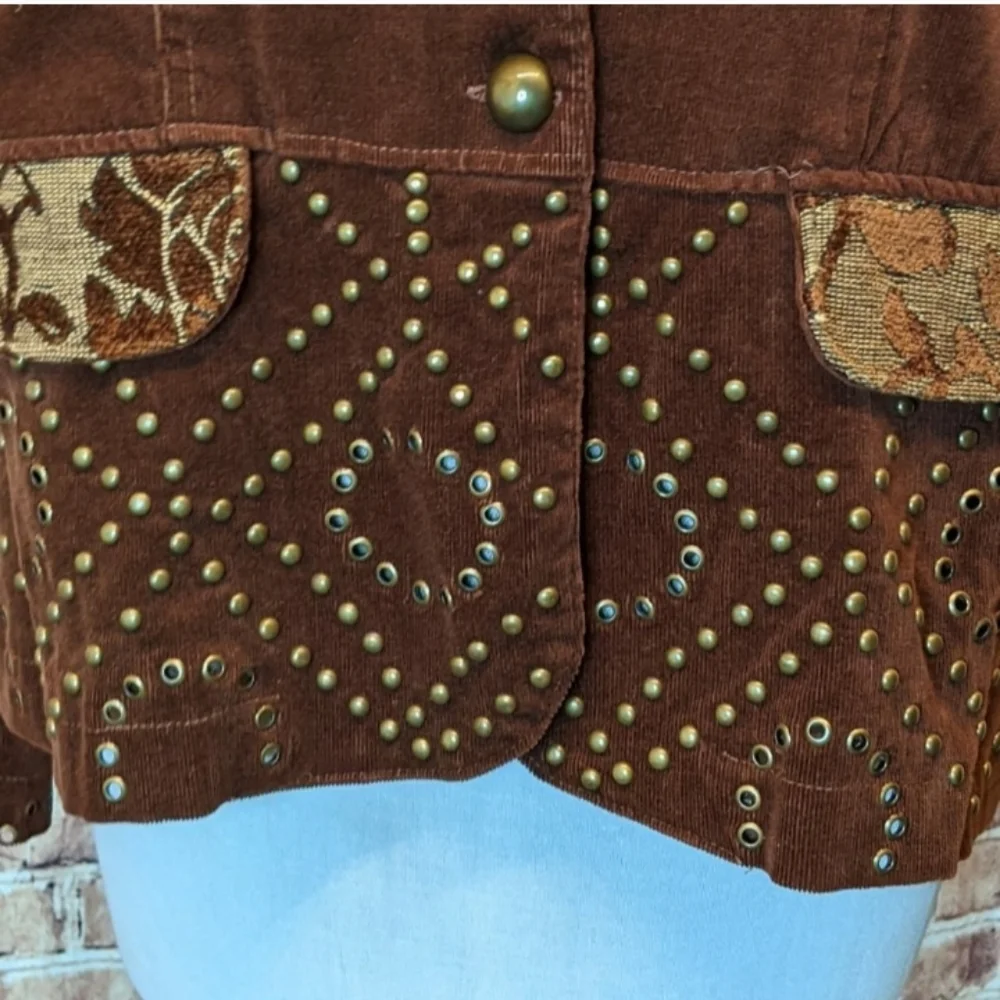 Corduroy Jacket With Grommet Metal Stud Embroidery Lace-up Corsetting Details L - Picture 4 of 6